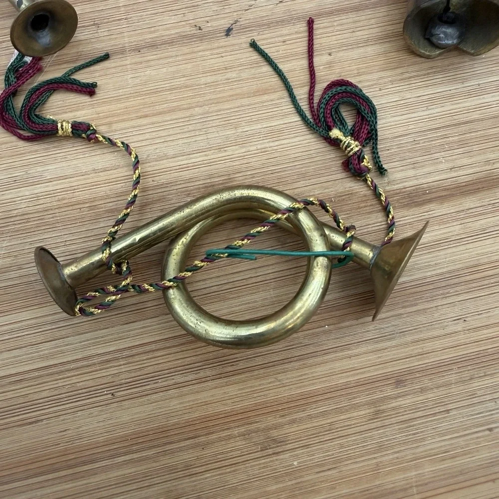Brass French Horns Christmas Tree‎ (3) or Wreath Ornament And Brass Bells (2)
